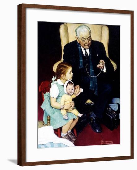 Doll Checkup (or Doll Pretending to Check up Doll)-Norman Rockwell-Framed Giclee Print