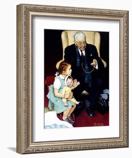 Doll Checkup (or Doll Pretending to Check up Doll)-Norman Rockwell-Framed Giclee Print