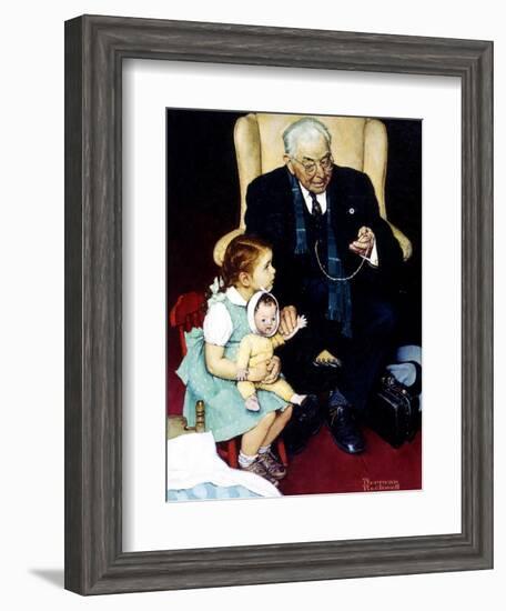 Doll Checkup (or Doll Pretending to Check up Doll)-Norman Rockwell-Framed Giclee Print