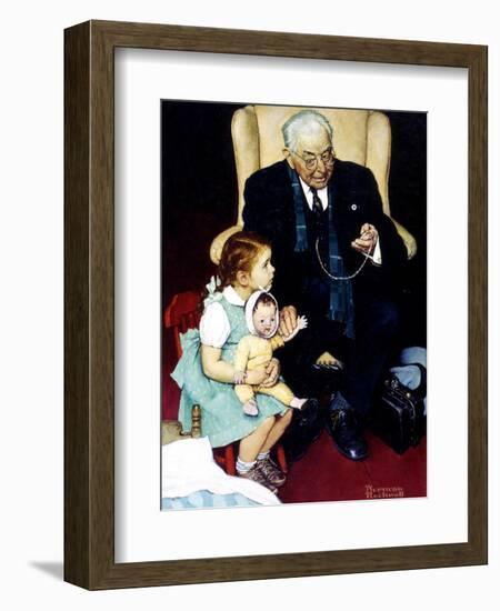 Doll Checkup (or Doll Pretending to Check up Doll)-Norman Rockwell-Framed Giclee Print