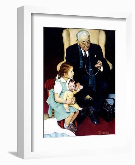 Doll Checkup (or Doll Pretending to Check up Doll)-Norman Rockwell-Framed Giclee Print