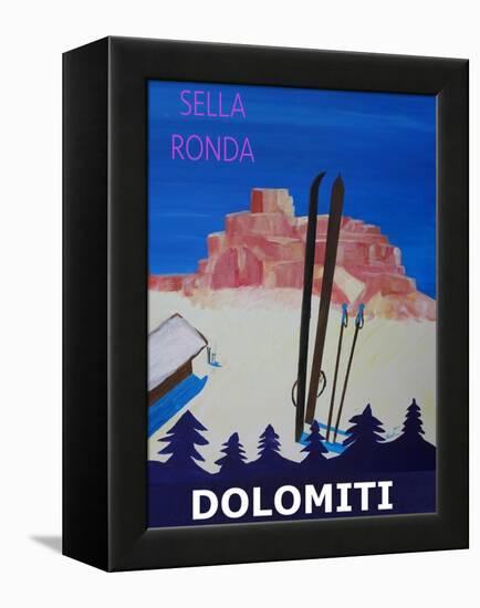 Dolomiti Sella Ronda Retro Ski Poster-Markus Bleichner-Framed Stretched Canvas