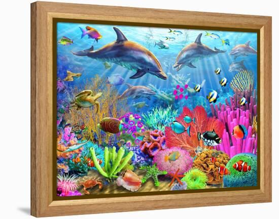 Dolphin Coral Reef-Adrian Chesterman-Framed Stretched Canvas