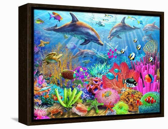 Dolphin Coral Reef-Adrian Chesterman-Framed Stretched Canvas