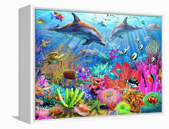 Dolphin Coral Reef-Adrian Chesterman-Framed Stretched Canvas