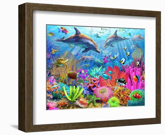 Dolphin Coral Reef-Adrian Chesterman-Framed Premium Giclee Print