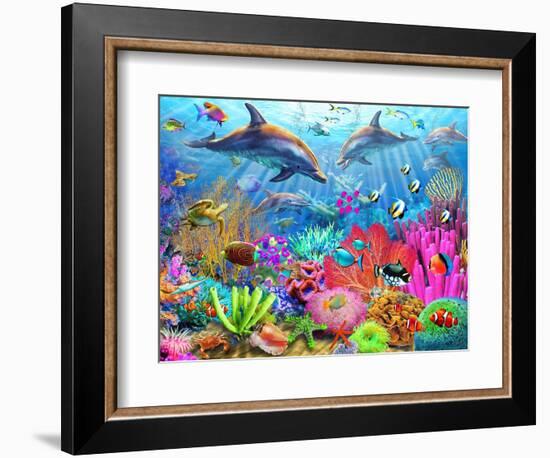 Dolphin Coral Reef-Adrian Chesterman-Framed Premium Giclee Print