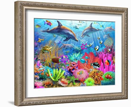 Dolphin Coral Reef-Adrian Chesterman-Framed Art Print