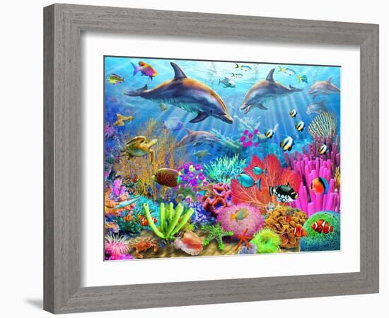 Dolphin Coral Reef-Adrian Chesterman-Framed Art Print