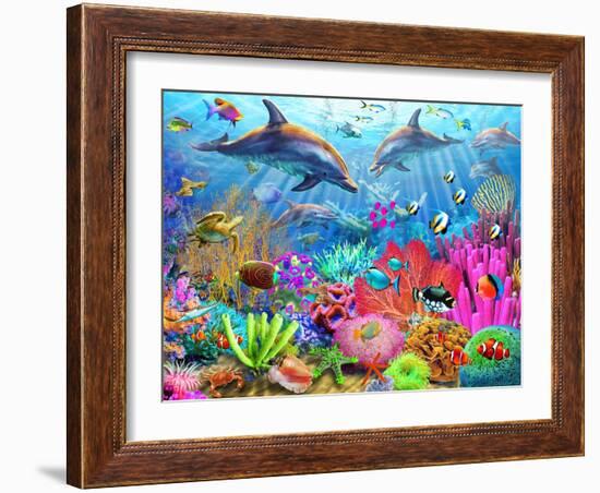 Dolphin Coral Reef-Adrian Chesterman-Framed Art Print