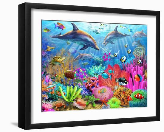 Dolphin Coral Reef-Adrian Chesterman-Framed Art Print