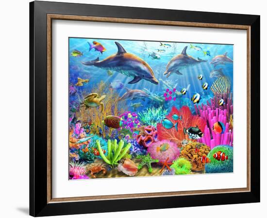 Dolphin Coral Reef-Adrian Chesterman-Framed Art Print