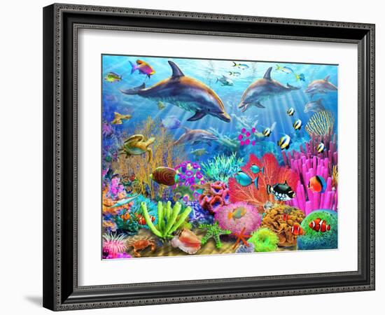 Dolphin Coral Reef-Adrian Chesterman-Framed Art Print