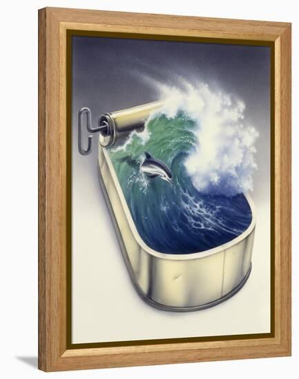 Dolphin in Wave-Harro Maass-Framed Premier Image Canvas