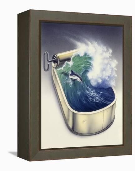 Dolphin in Wave-Harro Maass-Framed Premier Image Canvas