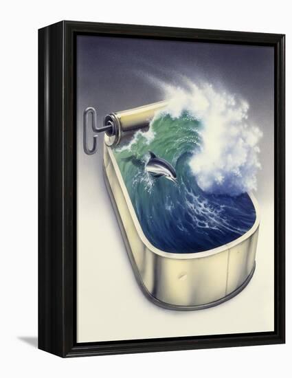 Dolphin in Wave-Harro Maass-Framed Premier Image Canvas