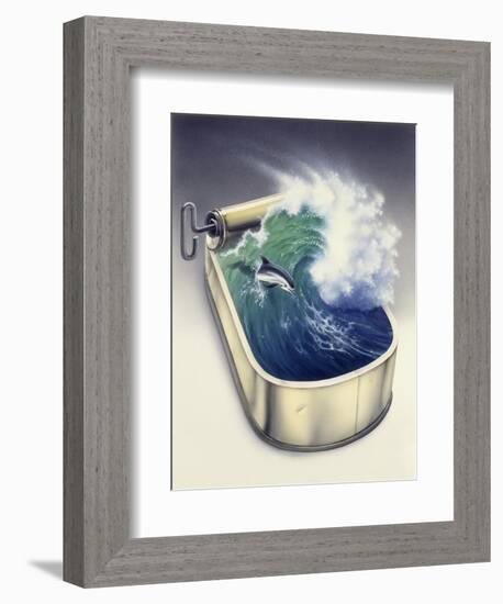 Dolphin in Wave-Harro Maass-Framed Premium Giclee Print