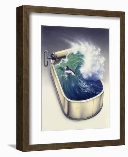 Dolphin in Wave-Harro Maass-Framed Premium Giclee Print