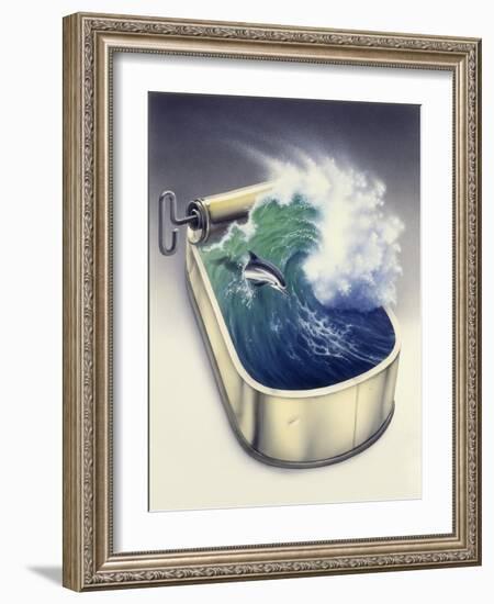 Dolphin in Wave-Harro Maass-Framed Giclee Print