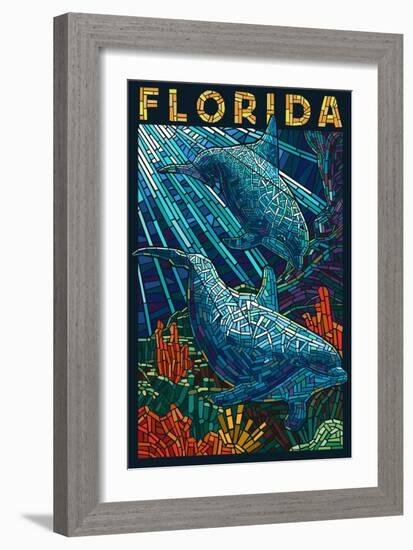 Dolphin Paper Mosaic - Florida-Lantern Press-Framed Art Print