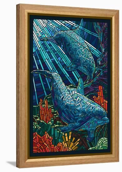 Dolphin - Paper Mosaic-Lantern Press-Framed Stretched Canvas