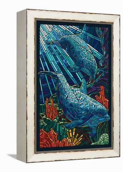 Dolphin - Paper Mosaic-Lantern Press-Framed Stretched Canvas