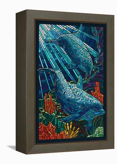 Dolphin - Paper Mosaic-Lantern Press-Framed Stretched Canvas