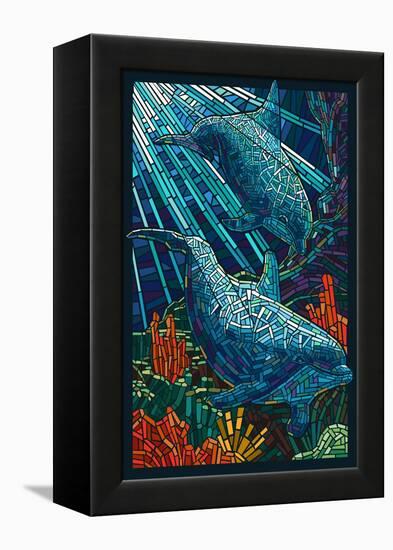 Dolphin - Paper Mosaic-Lantern Press-Framed Stretched Canvas