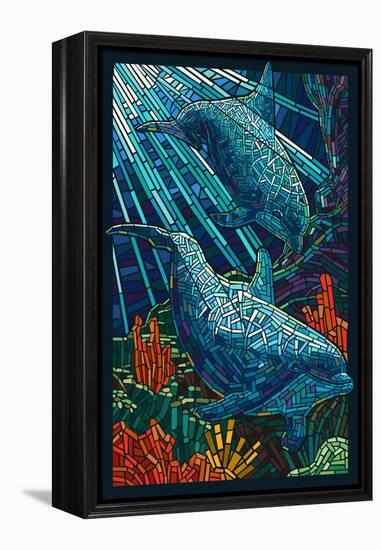 Dolphin - Paper Mosaic-Lantern Press-Framed Stretched Canvas