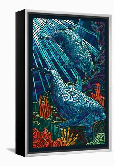 Dolphin - Paper Mosaic-Lantern Press-Framed Stretched Canvas