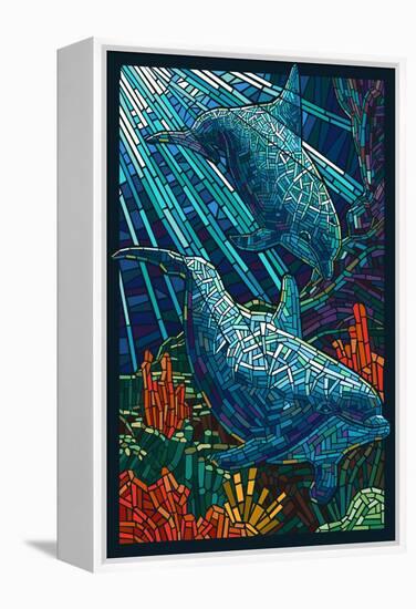 Dolphin - Paper Mosaic-Lantern Press-Framed Stretched Canvas
