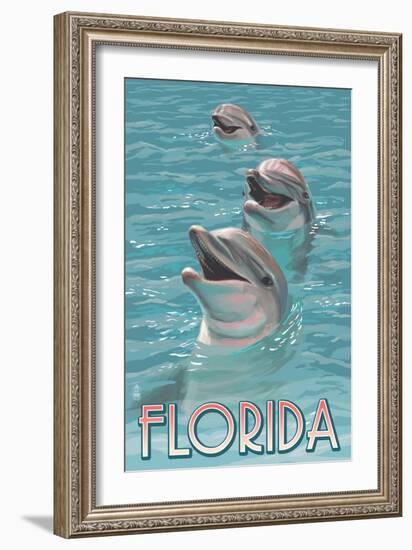 Dolphin Trio - Florida-Lantern Press-Framed Art Print