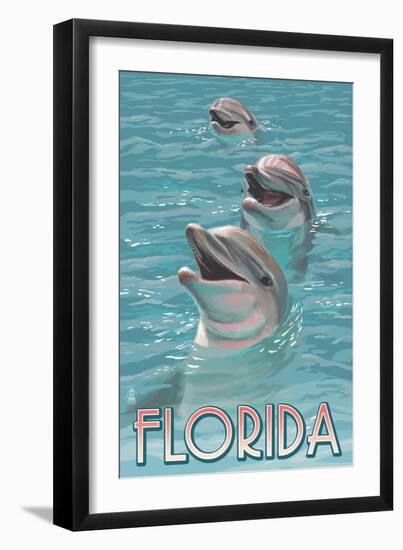 Dolphin Trio - Florida-Lantern Press-Framed Art Print