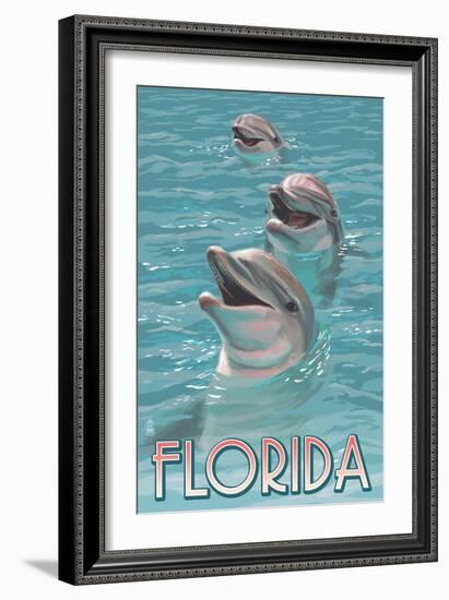 Dolphin Trio - Florida-Lantern Press-Framed Art Print