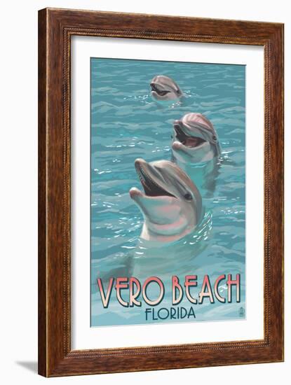 Dolphin Trio - Vero Beach, Florida-Lantern Press-Framed Art Print