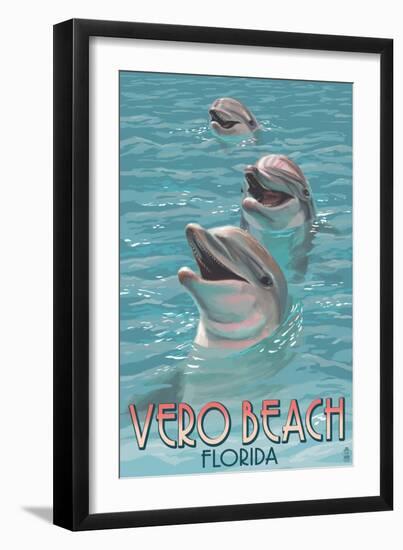 Dolphin Trio - Vero Beach, Florida-Lantern Press-Framed Art Print