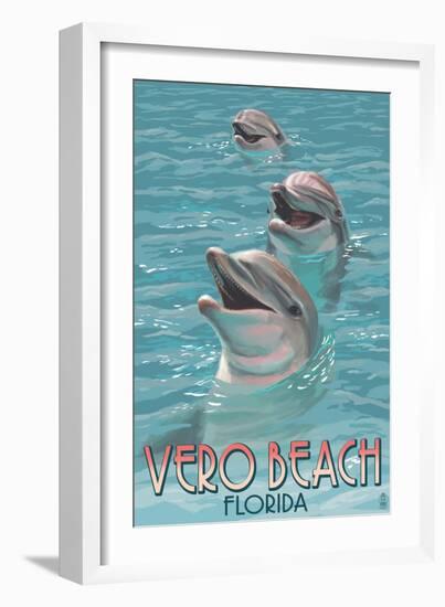 Dolphin Trio - Vero Beach, Florida-Lantern Press-Framed Art Print