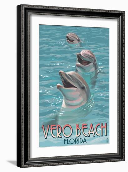 Dolphin Trio - Vero Beach, Florida-Lantern Press-Framed Art Print