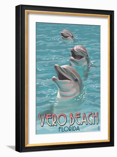 Dolphin Trio - Vero Beach, Florida-Lantern Press-Framed Art Print