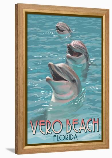 Dolphin Trio - Vero Beach, Florida-Lantern Press-Framed Stretched Canvas