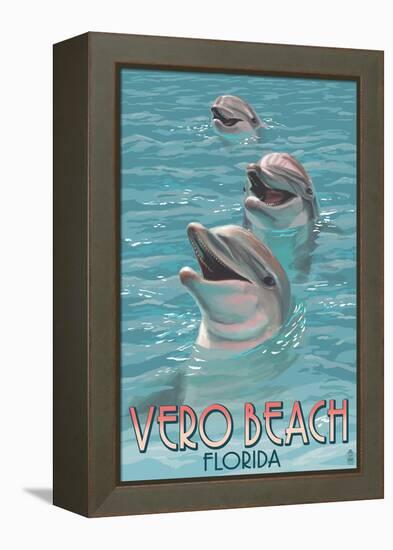 Dolphin Trio - Vero Beach, Florida-Lantern Press-Framed Stretched Canvas
