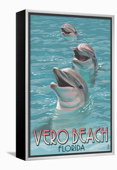 Dolphin Trio - Vero Beach, Florida-Lantern Press-Framed Stretched Canvas