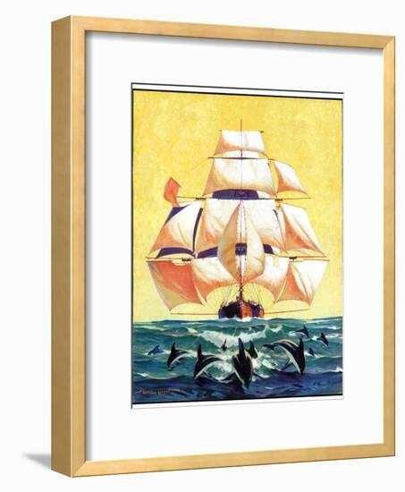 "Dolphins and Ship,"September 29, 1934-Gordon Grant-Framed Giclee Print