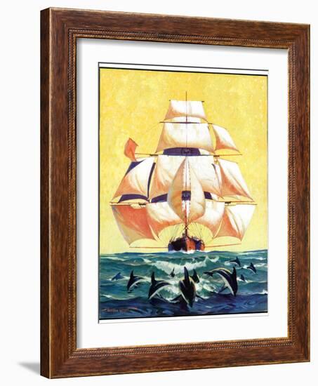 "Dolphins and Ship,"September 29, 1934-Gordon Grant-Framed Giclee Print