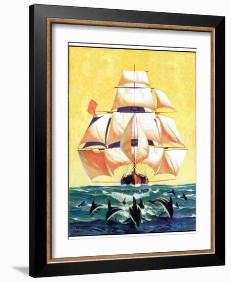 "Dolphins and Ship,"September 29, 1934-Gordon Grant-Framed Giclee Print