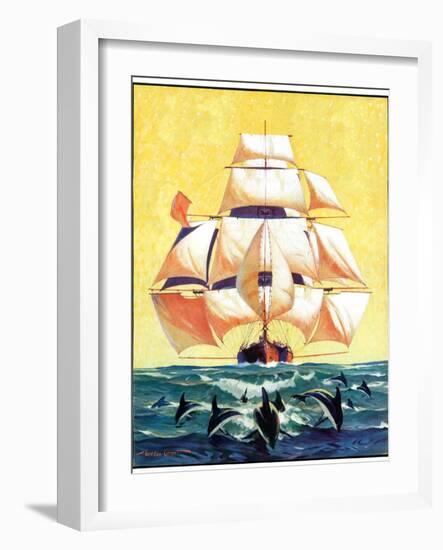 "Dolphins and Ship,"September 29, 1934-Gordon Grant-Framed Giclee Print