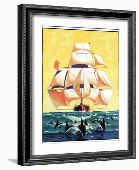 "Dolphins and Ship,"September 29, 1934-Gordon Grant-Framed Giclee Print