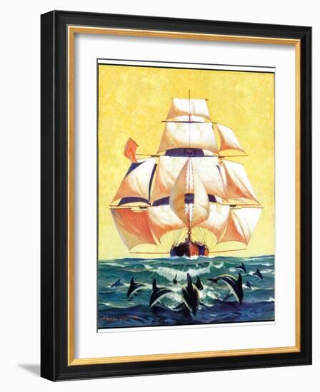 "Dolphins and Ship,"September 29, 1934-Gordon Grant-Framed Giclee Print