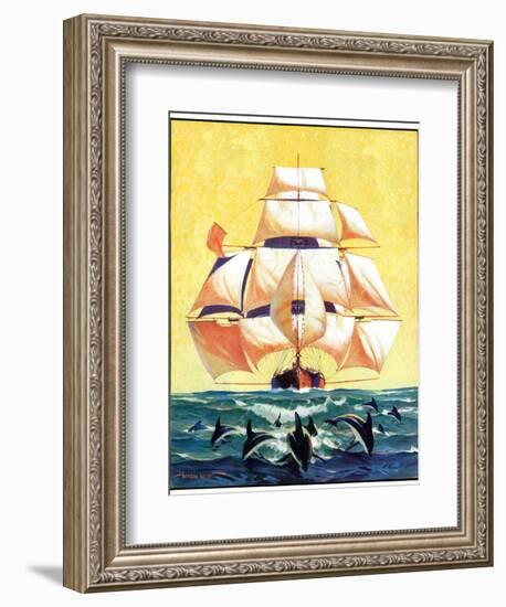 "Dolphins and Ship,"September 29, 1934-Gordon Grant-Framed Giclee Print