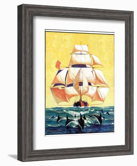 "Dolphins and Ship,"September 29, 1934-Gordon Grant-Framed Giclee Print